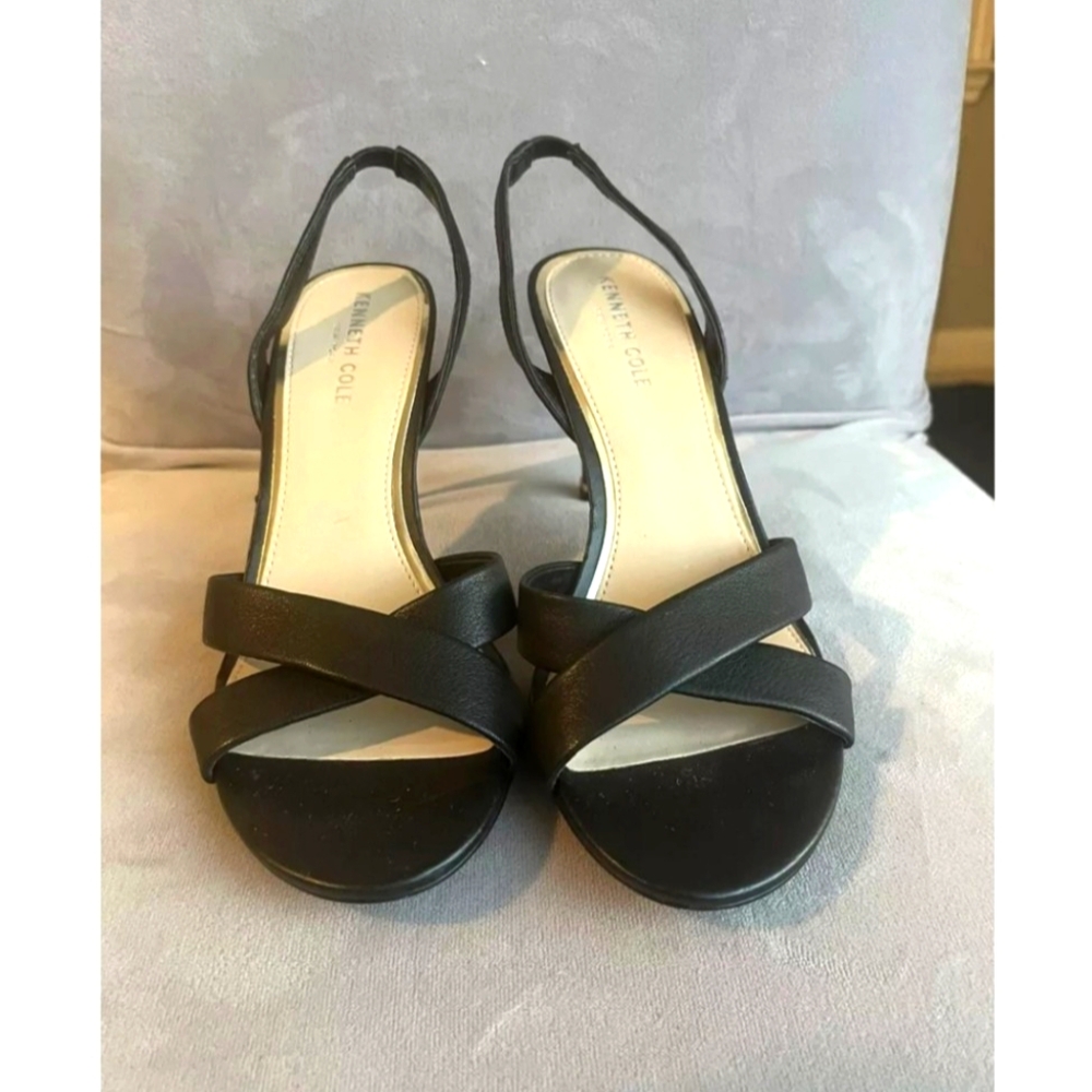 Kenneth Cole Reaction Stiletto Heels Open Toes Sling back Black Leather Size 6M